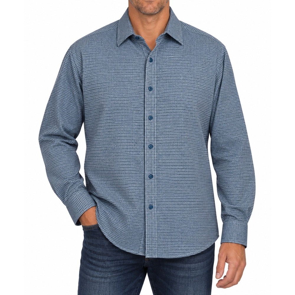 Robert Graham Mens 2XL Blue Textured Button Down Shirt Samurai Contrast Trim